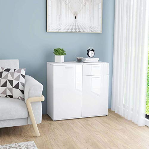 XHCP Credenza, Comodino, Comodino, cassettiera per la casa Soggiorno Camera da Letto Bianco Lucido 80x36x75 cm truciolare