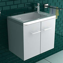 Set di mobili da bagno con lavabo in ghisa minerale e armadietto sottolavabo con funzione chiusura rallentata SoftClose/bianco/50 cm di larghezza