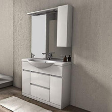 Bagno Italia Arredo bagno moderno mobile da 100 cm 2 cassetti e 2 ante bianco o tabacco specchio con tettino e pensile a destra