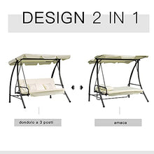 Outsunny Dondolo da Giardino 3 Posti con Tetto Reclinabile Trasformabile Letto in Poliestere Crema 200 x 125 x 170cm