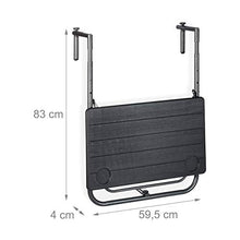 Relaxdays Tavolino Pieghevole per Balcone, 3 Altezze Regolabili, LxP 59,5 x 36, Appeso a Ringhiera, Effetto Legno, Nero