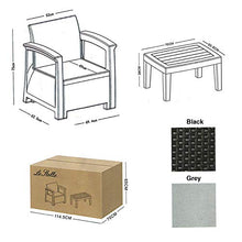 Le Stelle Set Salotto 2 Poltrone con Cuscino Tavolino in PolyRattan Arredo Giardino da Esterno Nero
