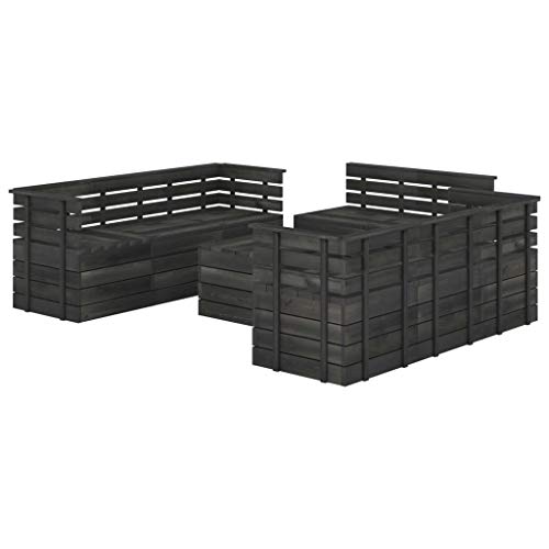 vidaXL Set Divani da Giardino su Pallet 9 pz Legno Pino Grigio Scuro