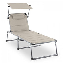 blumfeldt Amalfi - Lettino da Giardino, Sdraio, Rivestimento in Gommapiuma e Cuscino, Parasole, Schienale Regolabile su 5 Posizioni, 70x37x200, Beige