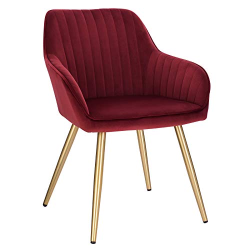 Lestarain Sedia Poltroncina da Sala Pranzo Sedie Moderne da Cucina con Schienale e Braccioli Sedia Imbottita in Velluto per Camera da Letto Soggiorno Gambe Metalliche d'oro Bordeaux LCNI72004-1