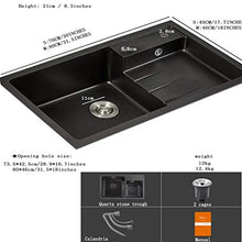 YUESFZ Lavabi Cucina Sala da Pranzo Grande capacità Lavello in Pietra di Quarzo Lavabo Bagno Quadrato Nero Lavatesta A Doppia Vasca con Frutta E Verdura (Color : Black, Size : 76 * 45cm)