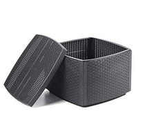 Dmora Tavolino Contenitore, Struttura in Resina Dura Effetto Rattan, 53x53x40 cm, Color Antracite