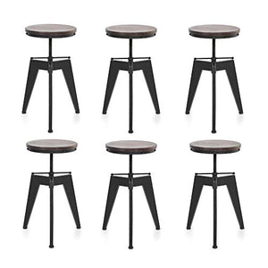 IKAYAA Sgabello Industriale, Set di 6 Sgabello Bar, Naturale Legno di Pino Piano Girevole Sgabelli Cucina Pranzo Angolo Sedia Regolabile in Altezza Industrial Style Bar Stool (6 Pezzi)