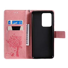 Artfeel Flip Portafoglio Custodia per Samsung Galaxy S20 Ultra,Pelle Rosa Cover Sbalzato Albero Farfalla Fiore Modello,Stile Libro con Porta Carte Chiusura Magnetica Supporto Caso