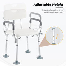 VONOYA Sedia da Doccia Portatile Sgabello da Bagno in Alluminio con Schienale e Braccioli Panca da Doccia Regolabile da 5 Altezza Sedia con Piedini in Gomma Antiscivolo