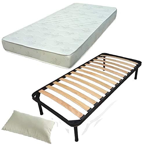 DOLCI SOGNI Set Rete Letto Singolo 80x190, Rete a Doghe Letto Singolo con Materasso e Cuscino, 100% Made in Italy, Materasso Waterfoam, Rete Singola con Doghe di Legno, Letto a Una Piazza