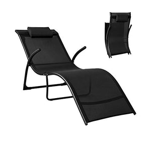 SoBuy Sdraio da Giardino Lettini Pieghevoli Poggiatesta Rimovibile 173 * 54 * 69CM Nero capacità di Supporto: 150 kg OGS45-SCH
