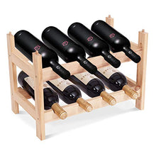 Goplus Scaffale Portabottiglie Impilabile in Legno Massello per 8 Bottiglie Porta Vino a Tavolo da Casa 43x30x25cm