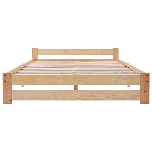 belupai Letto in legno massiccio con testiera e rete a doghe, naturale (200 x 140 cm)