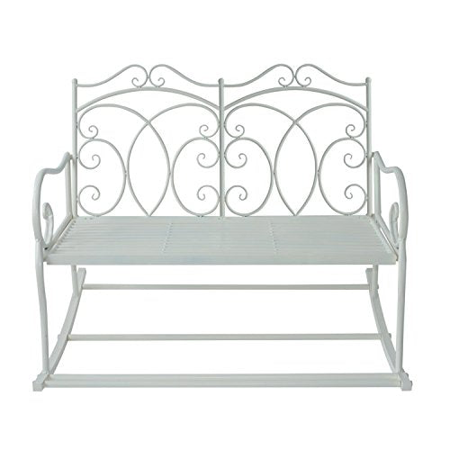 Outsunny Panchina a Dondolo Biposto da Giardino Stile Shabby in Ferro 102 x 74.5 x 78cm, Bianco