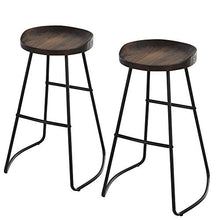 homcom Set 2 Sgabelli Alti da Bar in Stile Industriale con Telaio in Acciaio Nero e Seduta Rotonda in Legno 49.5x44x71cm