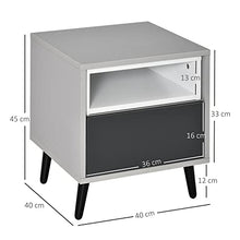 HOMCOM Mobiletto Basso Comodino con Cassetto e Mensola Rimovibile, Gambe in Metallo, per Casa Ufficio, Grigio e Bianco, 40x40x45cm