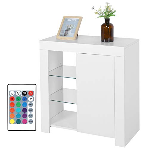 Ejoyous Credenza comò con LED, credenza Armadio da Cucina credenza Armadio credenza Soggiorno con ripiano in Vetro e 1 Anta per Cucina Sala da Pranzo Soggiorno 75 x 35 x 83 cm Trasporto 60 kg