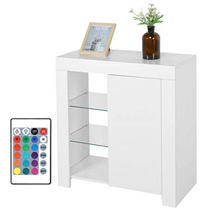 Ejoyous Credenza comò con LED, credenza Armadio da Cucina credenza Armadio credenza Soggiorno con ripiano in Vetro e 1 Anta per Cucina Sala da Pranzo Soggiorno 75 x 35 x 83 cm Trasporto 60 kg