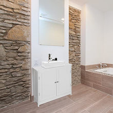 WOLTU Mobile Sottolavabo per Bagno Mobiletto a Terra Sottolavandino Armadietto Bianco a Due Ante con Ripiani in MDF BZS02ws