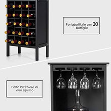 Goplus Cantinetta Scaffale Portabottiglie di Vino con Porta Calici per 28 Bottiglie e 12 Calici, in Legno di Pino Resistente all’umidità,96x25x42cm (Nero)
