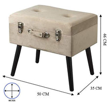 Baroni Pouf Valigia Contenitore in Velluto, Puff Sgabello Portaoggetti, Pouff Poggiapiedi Salotto, Camera con Zampe in Legno, Colore Beige, 50x35x46