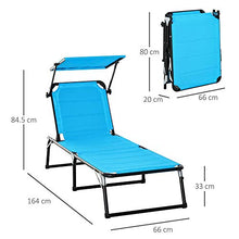 Outsunny Sdraio da Giardino Pieghevole con Tettuccio e Rivestimento in Gommapiuma, Lettino Prendisole con Schienale Regolabile 66x164x84.5cm Blu