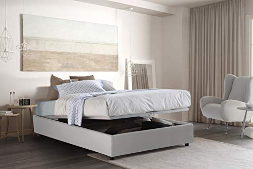 Talamo Italia Letto contenitore Una piazza e mezza Silvia Sommier, Made in Italy, Letto con rivestimento in ecopelle, Apertura frontale, adatto per materasso cm 120x190, Bianco