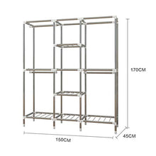 DPPAN Fiorisca Armadio Cabina Guardaroba Tessuto con Tasche Laterali, 25mm Acciaio Inossidabile Cornice, Armadio in Tessuto con Asta Sospesa e Asta Sospesa,C_150x45x170CM(59x18x66in)