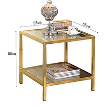 DGHJK Mobili per la casa, Nordic temperato Tavolino di Vetro, Soggiorno Square 2 Livello Corner Table , Oro Telaio in Acciaio Inox Tavolo Telefono, Camera da Letto Comodino