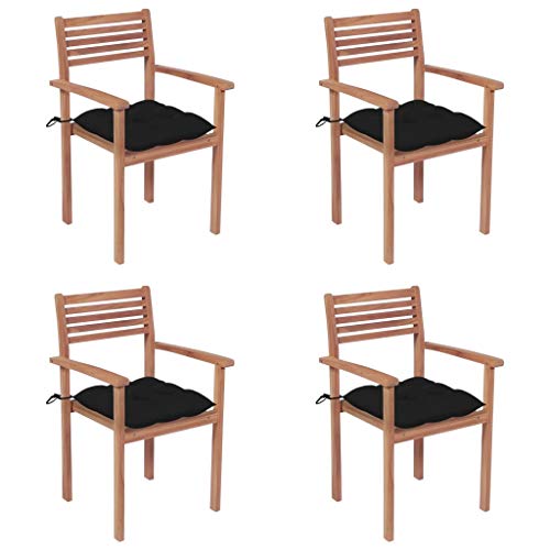 vidaXL Sedie da Giardino 4 pz con Cuscini Neri in Massello di Teak