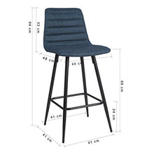 By Demeyere Toulouse - Set di 2 sgabelli moderni in tessuto blu e gambe in metallo nero per ilot centrale con schienale e altezza seduta 65 cm