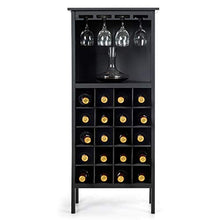 Goplus Cantinetta Scaffale Portabottiglie di Vino con Porta Calici per 28 Bottiglie e 12 Calici, in Legno di Pino Resistente all’umidità,96x25x42cm (Nero)