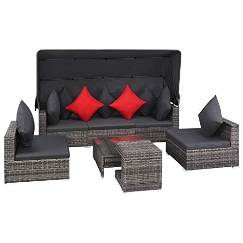 SKM Set Divani da Giardino 7 pz con Cuscini in Polyrattan Grigio (62.2kg)