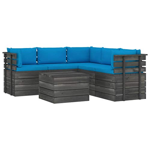FAMIROSA Set Divani da Giardino su Pallet 6 pz con Cuscini Massello Pino-1903