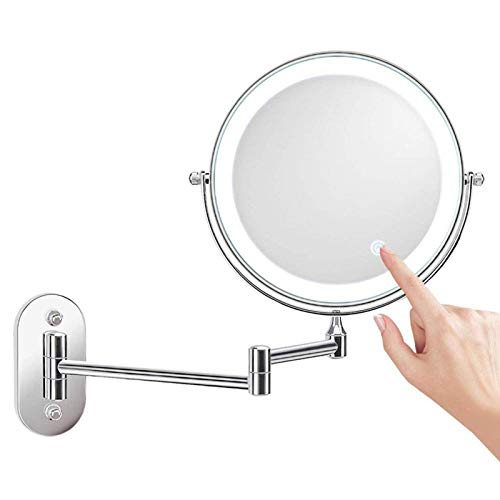JXING Specchio per Trucco Specchio Ingranditore LED 1x / 10x Specchio da Barba Regolabile per Bagno, Specchio per Toeletta, Specchio da Bagno a Parete Specchietto da Trucco Ingrandimento