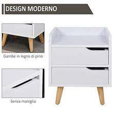 HOMCOM Comodino Salvaspazio dal Design Moderno in Legno Bianco con 2 Cassetti e Piedini in Legno di Pino 33 x 28 x 42cm