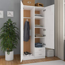 Festnight Armadio Multiuso Bianco Lucido con 2 Ante e 2 Cassetti 80x52x180 cm in Truciolato