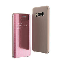 CrazyLemon Custodia per Samsung Galaxy S8, custodia protettiva ultra sottile e leggera con specchio visibile e pelle PU + custodia per PC ibrida antiurto in microfibra - Rosa