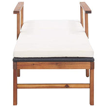 Tidyard Sdraio con Cuscino Polyrattan e Legno Massello di Acacia Nera, Sedie da Giardino, Sedie da Giardino in Legno 200 x 55 x 56 cm