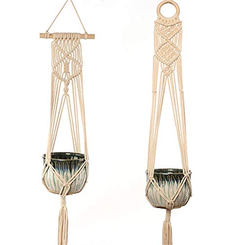 MICROSHE Macrame Plant Hanging Planter Vaso da Fiori in Corda di Cotone da 10 Pezzi con Supporto per cestello per terrazze (Colore : Beige, Dimensione : Set of 10)