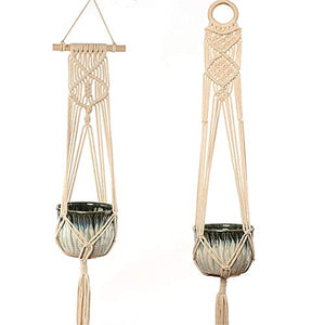 MICROSHE Macrame Plant Hanging Planter Vaso da Fiori in Corda di Cotone da 10 Pezzi con Supporto per cestello per terrazze (Colore : Beige, Dimensione : Set of 10)