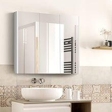 COSTWAY Mobile a Specchio per Bagno Armadietto Arredo con Specchio a Parete con 3 Ante e 2 Ripiani Regolabili in Altezza, Bianco, 90 x 11 x 65 cm