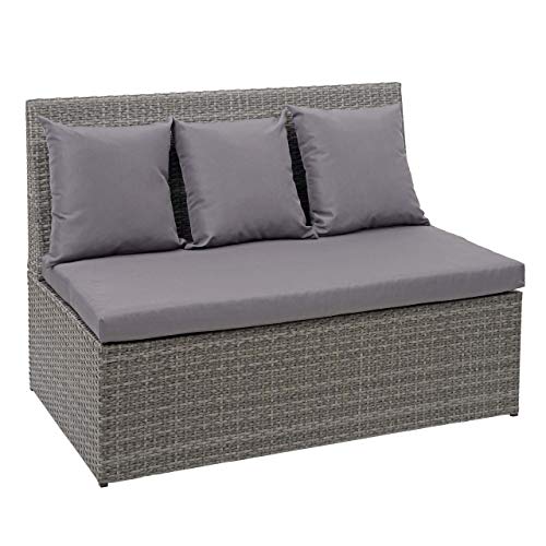 Mendler Divano sofà 2 posti da Esterno HWC-G16 polyrattan Grigio Cuscino Grigio Scuro