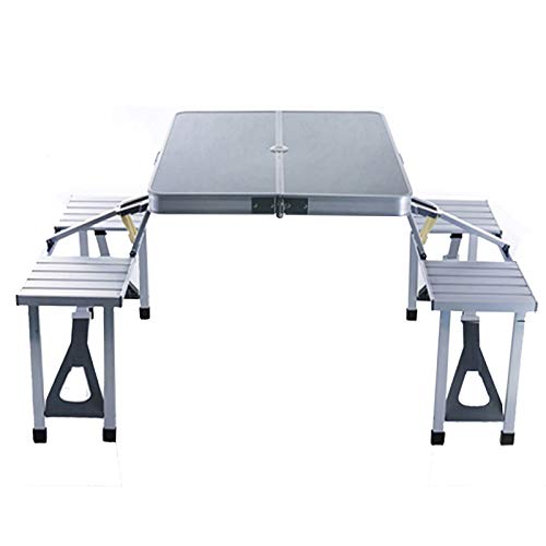 Tavolo da esterno portatile e set di sedie tavolo da picnic in alluminio, tavolo da pranzo con balcone da giardino e tavolo da campeggio con 4 posti, tavolo da spiaggia con foro per ombrellone