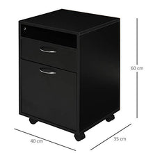 homcom Cassettiera Portadocumenti da Ufficio in Legno Nero con 2 Cassetti, 4 Ruote Ominidirezionali, 40 x 35 x 60cm