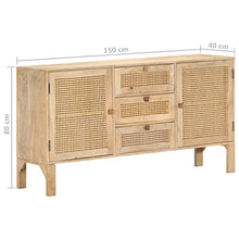 vidaXL Credenza 150x40x80 cm Legno Massello di Mango e Canna Naturale