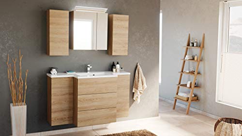 Set mobili bagno Emilia premontato , armadietto a specchio a LED, rovere chiaro