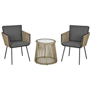 Outsunny Set con Tavolino e Sedie da Giardino da 3 Pezzi, Sedie in Rattan per Esterni, Cachi e Grigio
