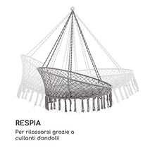 blumfeldt Ischia - Poltrona Pensile, Rilassante Dondolio, al Chiuso e all'Aperto, Max. 300 kg, Grandi Cuscini, Effetto macramè, 5 Cuscini, Policotone, Rivestimenti Resistenti agli UV, Grigio Chiaro